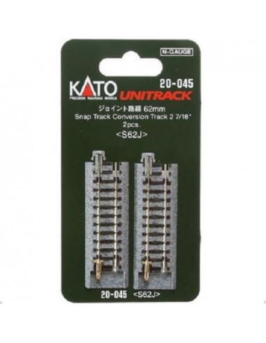 Dos tramos de via recta de 62 mm para acoplar via convencional UNITRACK N
