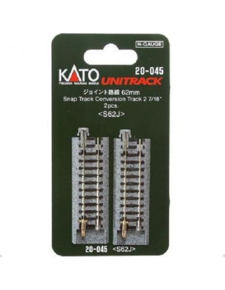 Dos tramos de via recta de 62 mm para acoplar via convencional UNITRACK N