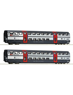 Set de 2 piezas Coches de dos pisos de 2a clase SBB Ep V-VI H0