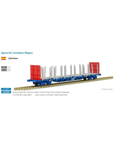 Vagon Captrain Sgnss 60 transporte de madera Ep VI H0