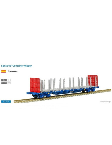 Vagon Captrain Sgnss 60 transporte de madera Ep VI H0