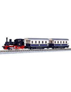 Set steam locomotive with 2 passenger coaches N