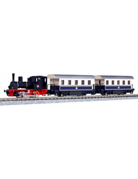 Set locomotora de vapor con 2 coches de viajeros N