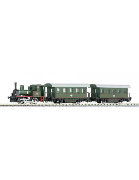Set locomotora de vapor con 2 coches de viajeros N