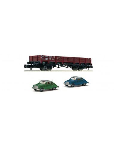 Gondola car X 90 with 2 car models DKW DB Ep III N