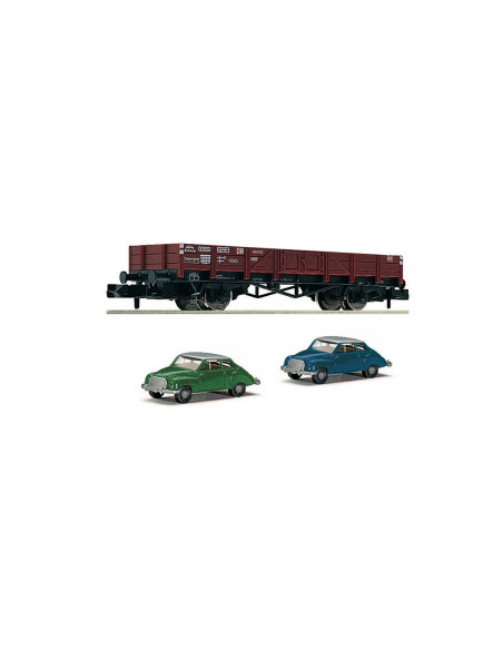 Gondola car X 90 with 2 car models DKW DB Ep III N